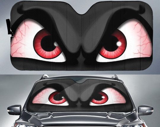 Face Black Angry Car Eyes Sun Shade  Car Accessories, Cartoon Car Sun Shade, Gift For Dad, Gift For Women, Decor Car.