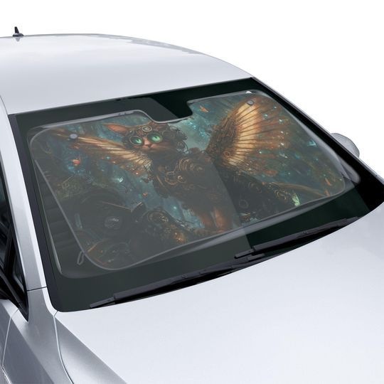 Discover Steampunk Feline Aviator - Fantasy Car Decor - Gamer Car Decor - Gamer Gift - Gamer Car Sunshade - Windshield Sun Shade - Window Cover