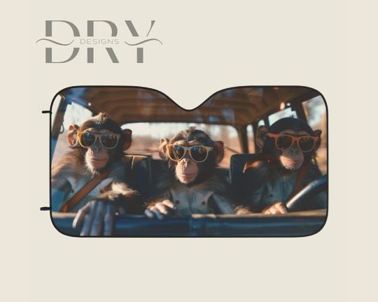 Discover Funny Cool Monkey Car Sun Shade, Windscreen UV protection, Auto Windshield Visor, Calf Car Gift for RV Sedan SUV Truck or Anything Else