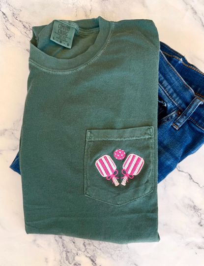 pickleball bow embroidered shirt, pickle ball shirt, women's pickleball tee