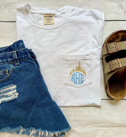 Disney Castle Monogram Pocket Tee SHORT Sleeve Shirt, Cinde Monogram shirt, Disney princess castle tee custom name