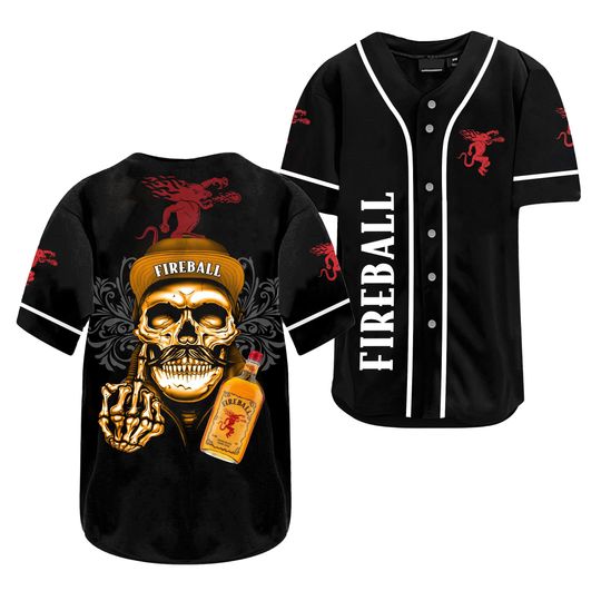 Fireball Baseball Jersey, Cinnamon Whiskey Jersey Shirt, Skull Jersey Men, Fireball Baseball Shirt, Drinking Party Shirt, Gift For Him