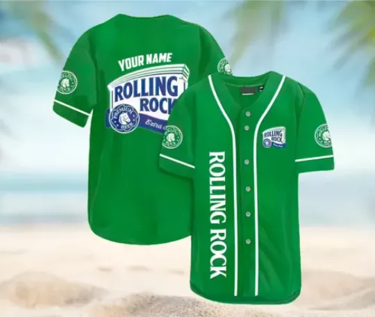 Eye-Catching Unique Green Rolling Rock Beer Gift Baseball Jersey