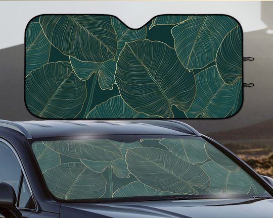 Green Sun Shade for Car, Plants windshield sunshade, Dark reflective UV protector, Aesthetic accessory, Nature window screen privacy cover