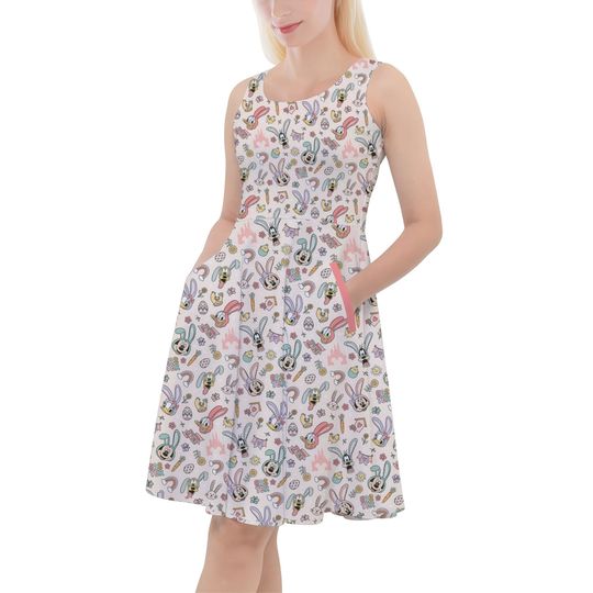 Mickey & Friends Easter Spring Fun - Disney Inspired Skater Dress With Pockets  RUSH AVAIL!