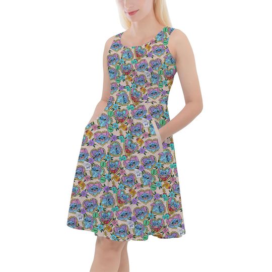 Tattoo Hearts Stitch - Disney Inspired Skater Dress With Pockets  - RUSH AVAIL!