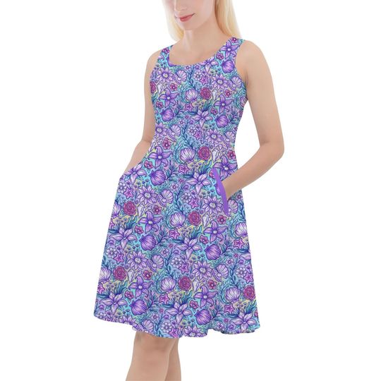 Fairytale Florals - Little Mermaid Inspired - Disney Inspired Skater Dress With Pockets - RUSH AVAIL!