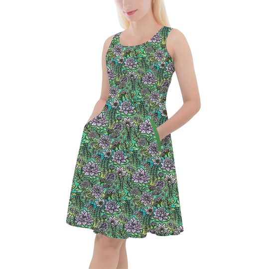 Fairytale Florals - Tiana Inspired - Disney Inspired Skater Dress With Pockets  - RUSH AVAIL!