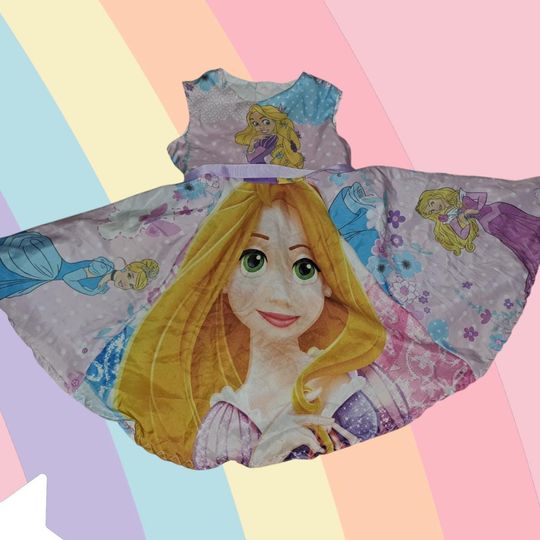 Girls twirling disney princess Cinde rupunzal sleeping beauty upcycled dress