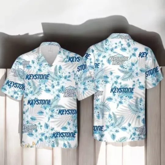 Keystone Light Beer Tropical Flower Pattern Hawaiian Shirt Gift For Beach Trip