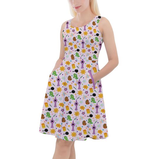 Rapunzel Princess Icons - Disney Inspired Skater Dress With Pockets