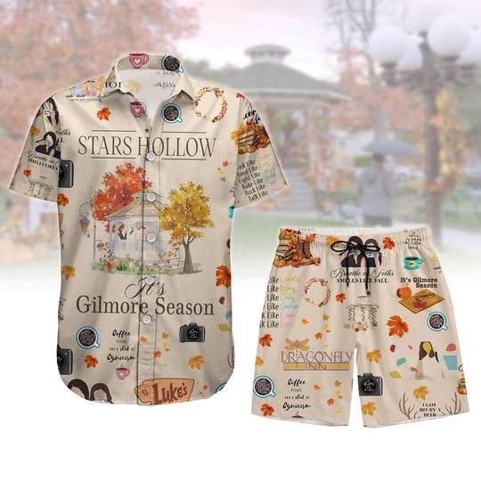Stars Hollow Button Shirt, Gilmore Girls Summer Short, Lukes Coffee Hawaiian Shirt, Tv Show Fans Gift, Autumn Festival Pants