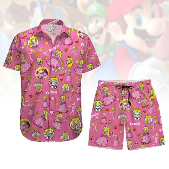 Princess Peach Button Shirt, Mario Bros Men Short, Feeling Peachy Summer T-Shirt, Disney Girl Trip Workout Shorts, Disney Cartoon Shirt