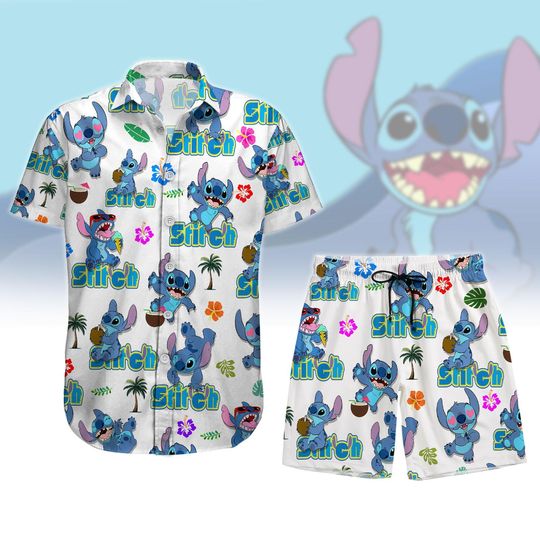 Disney Stitch Button Shirt, Lilo And Stitch Tropical Men Short, Stitch Family Trip Summer Short, Birthday Gift For Men Women
