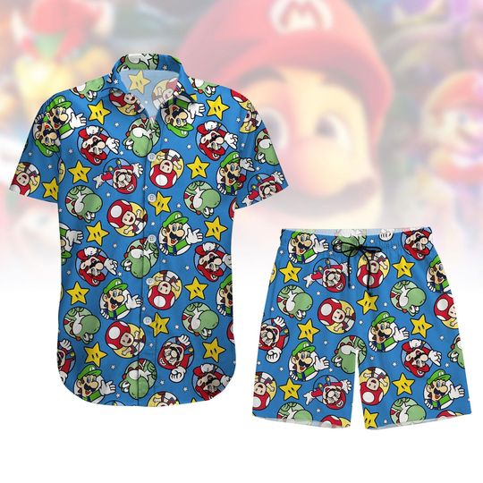 Luigi Bowser Toad Button Shirt, Super Mario Man Short, Funny Gaming Characters Hawaiian Shirt, Birthday Gift For Men Women
