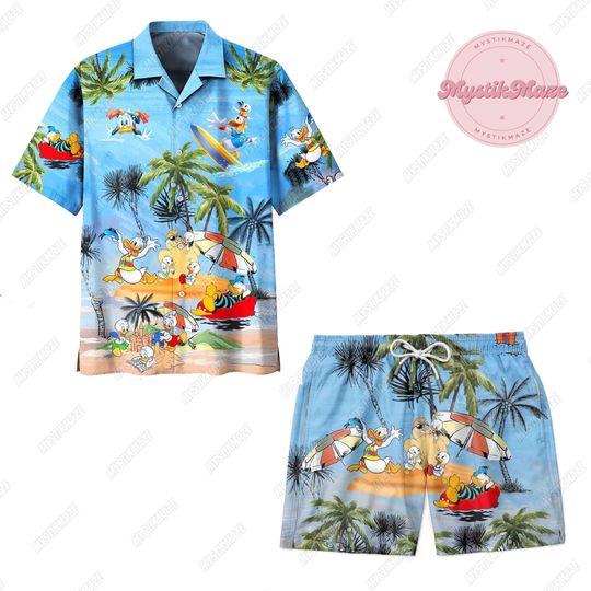 Donald Hawaiian Shirt, Donald Short Men, Donald Disney Button Up Shirt, Donald Family Swim Short, Magic Kingdom Beach Shirt