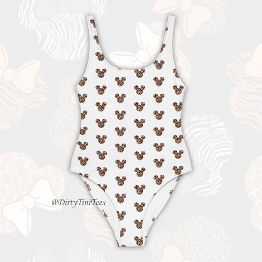 Mickey Mouse Bikini Disney World Land Cheetah Print Mickey Head Minnie Summer One-Piece Swimsuit Bachelorette Party Birthday Gift Beach Wear