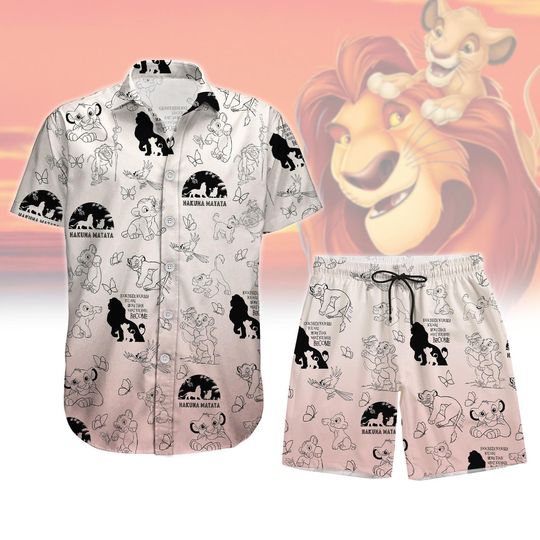 Disney Lion King Hawaii Shirt, Hakuna Matata Man Shorts, Animal Kingdom Shirt, Simba Timon Pumbaa Button Shirt, Gift For Dad