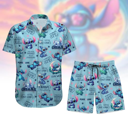 Stitch Hawaii Shirt, Ohana Means Family Men Shorts, Lilo And Stitch Button Shirt, Disney Cartoon Beach Shorts, Disneyland Gift