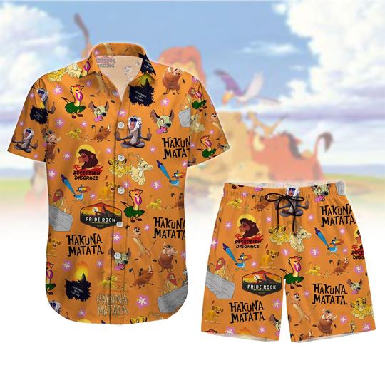 Disney Lion King Hawaiian Shirt, Simba Timon Pumbaa Shorts Men, Hakuna Matata Summer Shirt, Animal Kingdom Gift