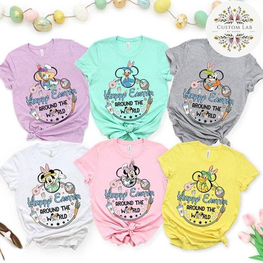 Mickey and Friends Bunny Egg Disney Easter around the World Shirt, Disney Epcot Happy Easter Day 2025, WDW Disneyland Family Easter Trip Tee