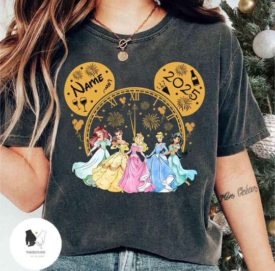 Personalized Disney Princess Happy New Year 2025 shirt, Disney Girls Trip 2025 shirt, Disney New Year's Eve Shirt, Disney Vacation 2025 Tee