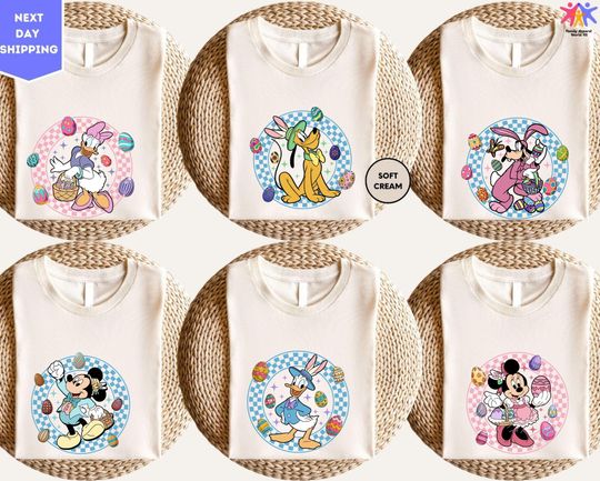 Disney Characters Checkered Mickey & Friends Easter Shirts, Eggs Happy Easter Shirt, Disney Family Matching Shirt, Disney Easter Shirt