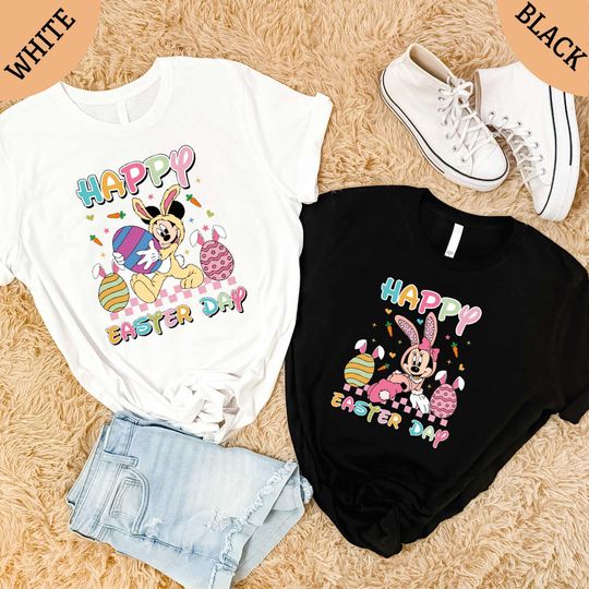 Disney Minnie Mickey Easter Shirt, Easter Bunny Shirt, Easter Gift, Disney Couple Shirt, Happy Easter Shirt, Easter Shirt, Couple Easter Tee