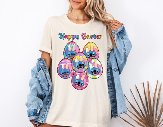 Disney Stitch Easter Egg Shirt, Happy Easter 2025 Shirt, Easter Bunny Shirt, Disneyland Stitch Bunny Shirt, Disney Happy Easter T-Shirt