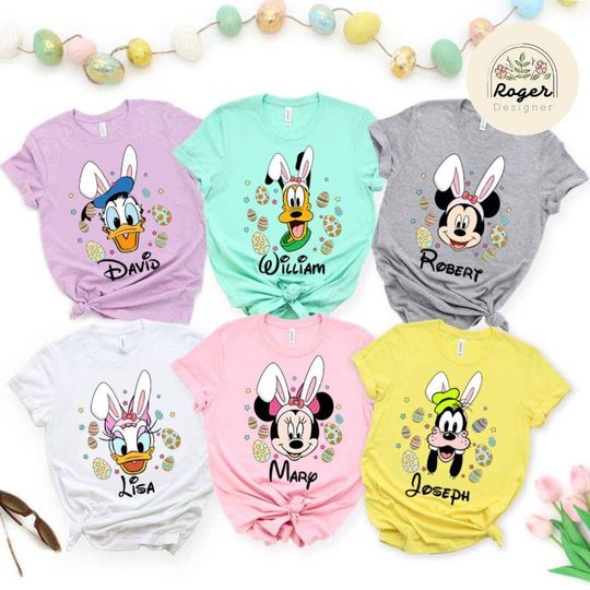 Personalized All Characters Bunny Egg Disney Easter Shirt, Mickey and Friends Stitch Winnie The Pooh Rabbit Family Happy Easter 2025 Shirt