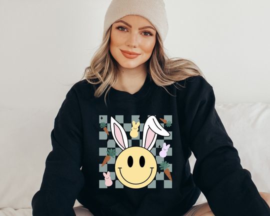 Easter Smiley Face Sweatshirt, Easter Gift, Happy Easter Day Sweatshirt, Easter Bunny Smiley Face Shirt, Easter Bunny, Smiley Bunny Shirt