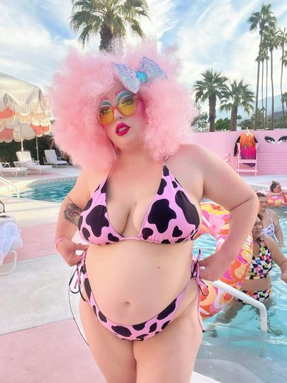 MOOd String Bikini - Cow Print, Pink, Rave, Plus Size Swimwear