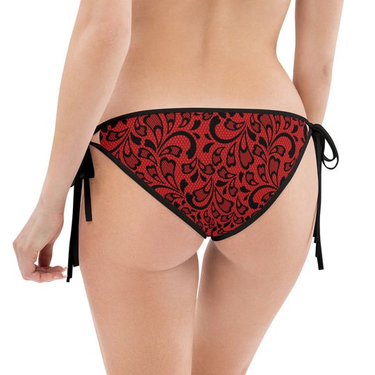 Evil Queen Red Lace Bikini Bottoms Bachelorette Swimwear Bridal Swim Valentines Swim