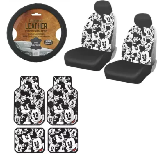 11PC Disney Mickey Mouse Car Truck Floor Mats Seat Covers & Steering Wheel Cover