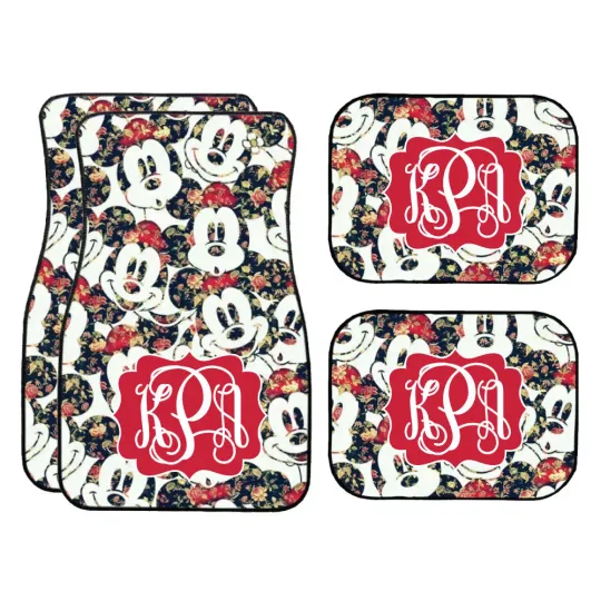 Disney Car Mat | Navy Floral Mickey Mouse Car Mat