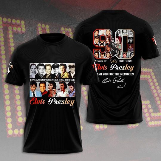 Elvis Presley 3D T-Shirt, King Of Rock 3D T-Shirt, Elvis 90th Anniversary 3D T-Shirt, Rock Music T-Shirt, Rock N Roll 3D T-Shirt
