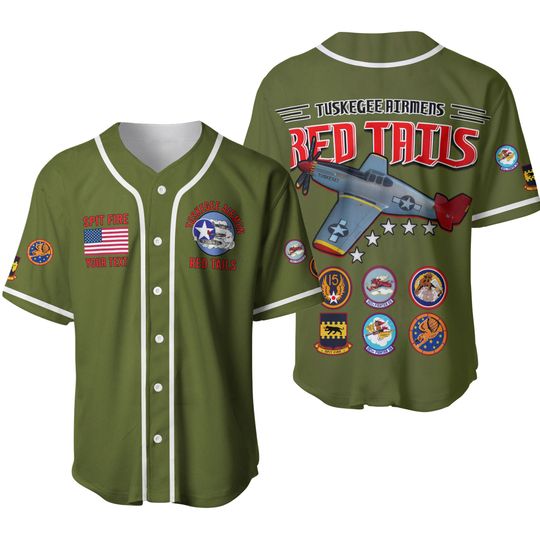Tuskegee Airmen Red Tails Olive Baseball Jersey - Honoring the Legendary WWII Pilots