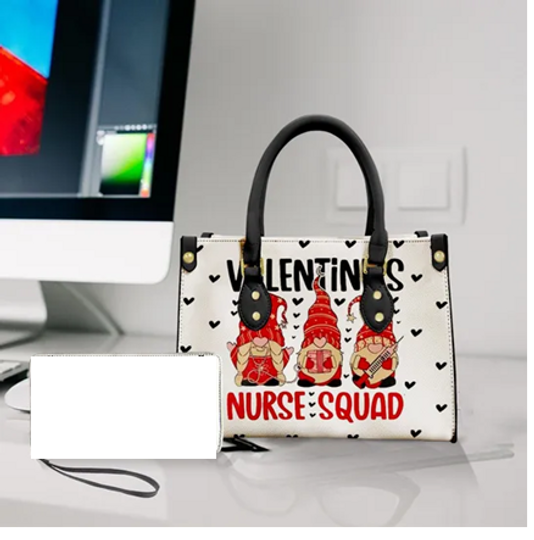 Gnome Valentine Leather Handbag, Valentine Nurse Gnome Bag,  Shoulder Bag, Gift For Her