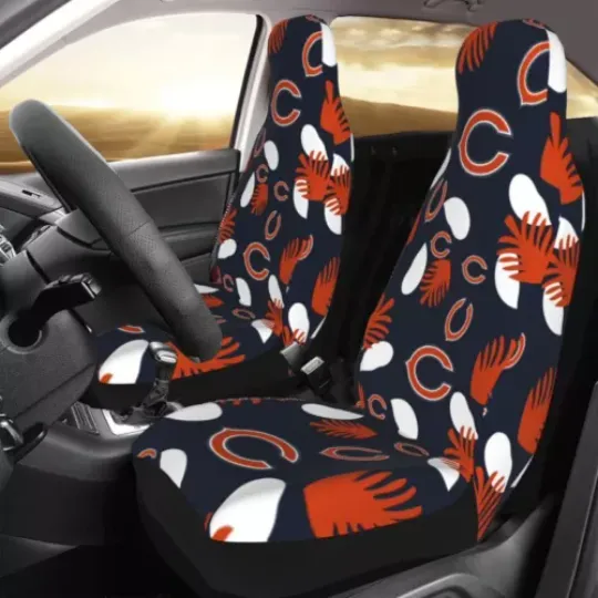 2pcs Chicago Bears Elastic Car Seat Covers Car Front Rear Protectors Decor