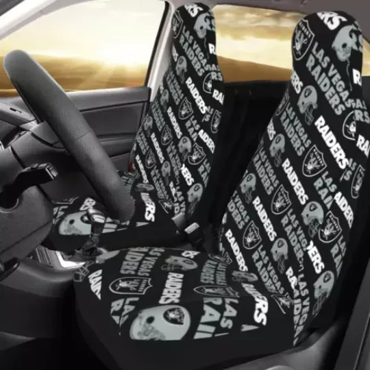 2pcs Car Seat Covers Universal Las Vegas Raiders Car Front Rear Protectors Decor