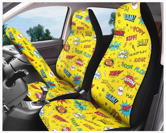 Comic Book Car Seat Cover for Vehicle Superhero Seat Protector for Comics Lover Fits Most Vehicle Bucket Seats SUV Truck Compatible