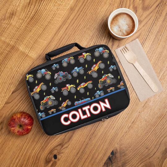 Custom Kid Lunch Bag Personalized Lunch Bag Monster Truck Lunch box personalized kid Monster Truck Bag Monster Truck Favor LunchBox for boy