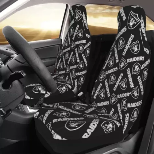 2pcs Las Vegas Raiders Elastic Car Seat Covers Car Front Rear Printed Seat Cover