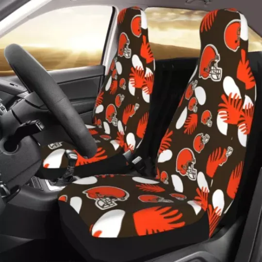 2pcs Cleveland Browns Elastic Car Seat Covers Car Front Rear Protectors Decor