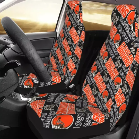 2pcs Car Seat Covers Universal Cleveland Browns Car Front Rear Protectors Decor