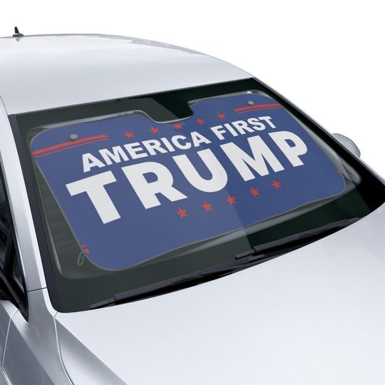 America First Trump Car Sunshade,  Patriotic Auto Windshield Shade, Political Car Accessories, Conservative Gift, USA President