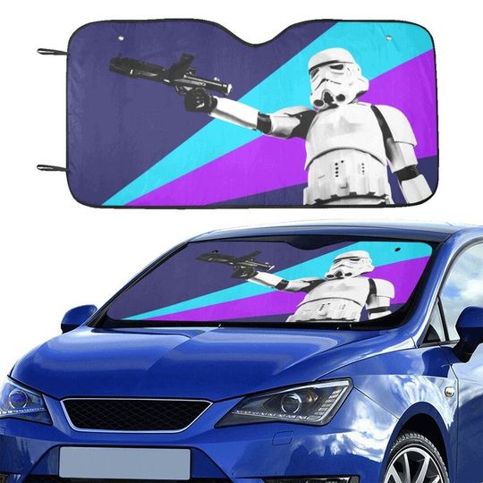 Blue Purple Colorburst Stormtrooper 55"x30" Car Sun Shade - Star Wars Inspired Car Accessories - Foldable - Windshield Cover - 501st Gift