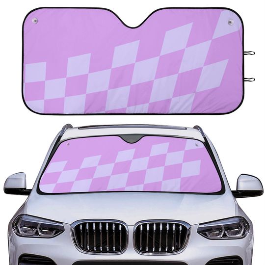 Discover Lavender Diamond Checkered Windshield Sunshade - UV Protection & Heat Reduction