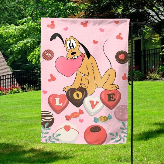 Disney Pluto Garden Flag, Valentine's Day Flag Outdoor Decoration, Love Heart Valentine Gift
