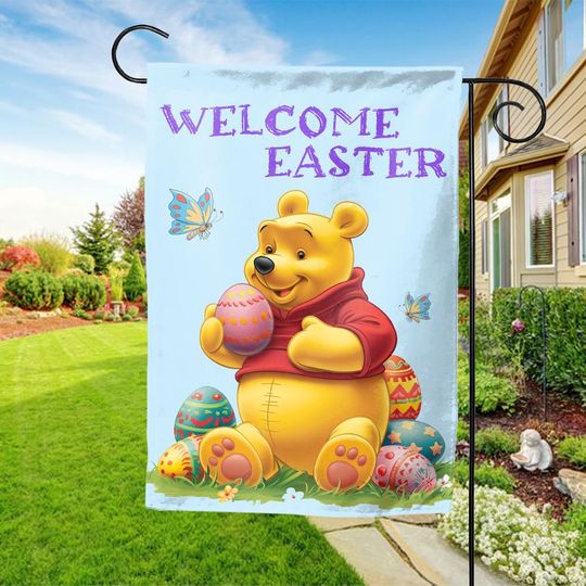 Disney Easter Winnie The Pooh House Flag/Disney Easter Garden Flag/Winnie The Pooh Flag/Disney Garden Flag/Pooh Easter Garden Flag